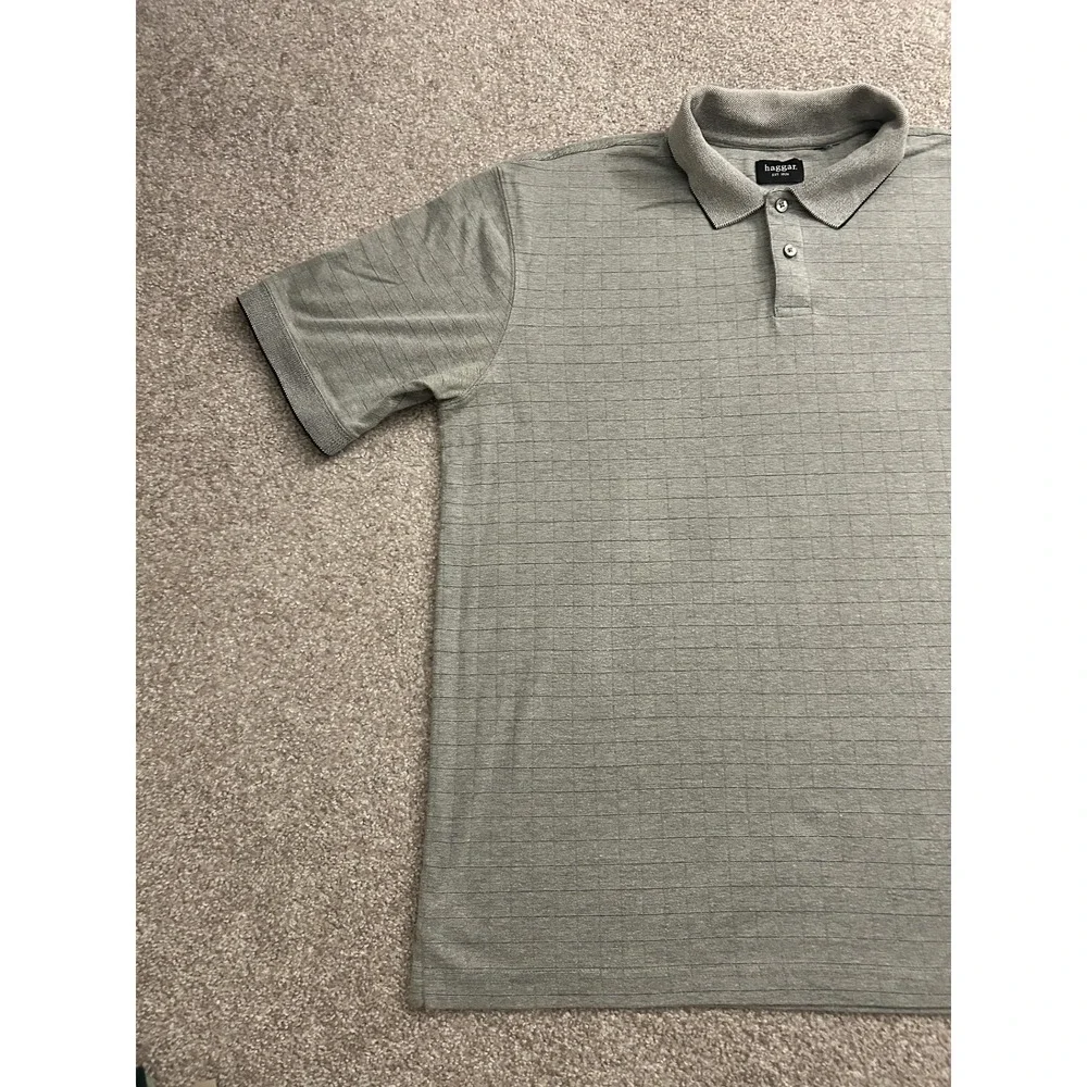 Haggar Polo Shirt Mens XL Grey Excellent Textured‎ Grid Short Sleeve Casual Top